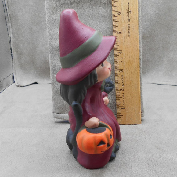 Trick or Treat Witch Girl w/Black Cat 7" Tall Vintage Ceramic Hand Painted - Picture 3 of 6